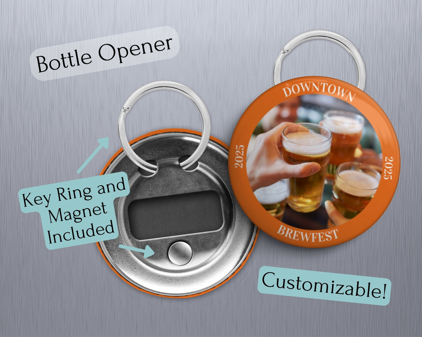 Personalized Bottle Opener with Photo, Colored Ring & Text – 2.25" Round
