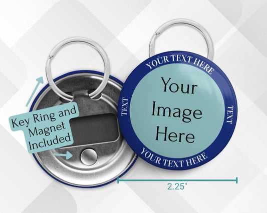 Personalized Bottle Opener with Photo, Colored Ring & Text – 2.25" Round (Market Listing)