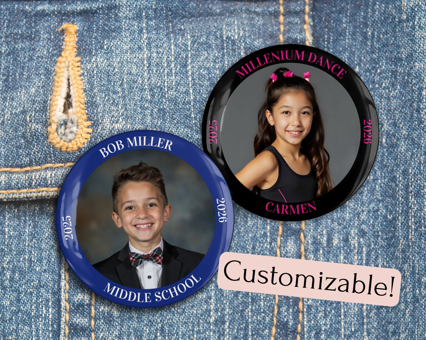 Personalized 2.25" Pin-Back Button – Add Photo, Rim Text & Colored Ring