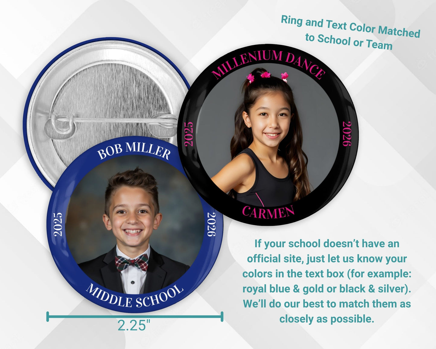 Personalized 2.25" Pin-Back Button – Add Photo, Rim Text & Colored Ring