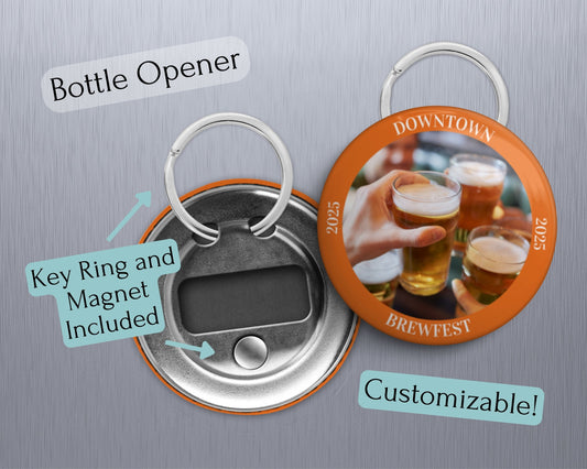 Personalized Bottle Opener with Photo, Colored Ring & Text – 2.25" Round