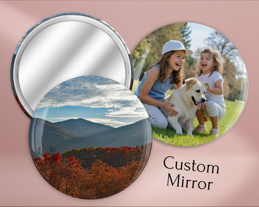 Custom 2.25" Photo Pocket Mirror – Personalized Gift, Party Favor, Keepsake