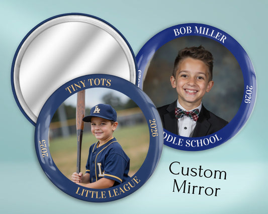 Personalized 2.25" Photo Mirror - Add Photo, Rim Text & Colored Ring – School, Team, or Event Keepsake