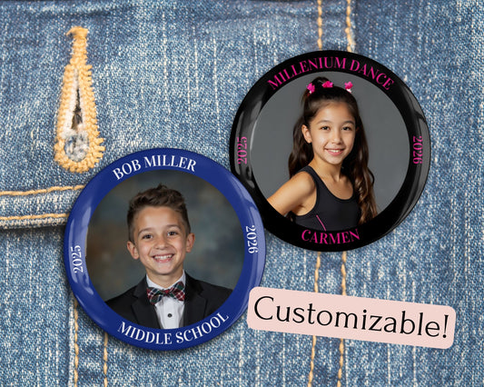 Personalized 2.25" Pin-Back Button – Add Photo, Rim Text & Colored Ring